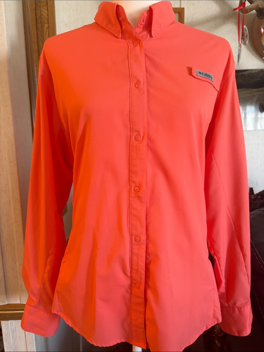 Columbia Women's Coral-Orange Long-Sleeve Snap Shirt